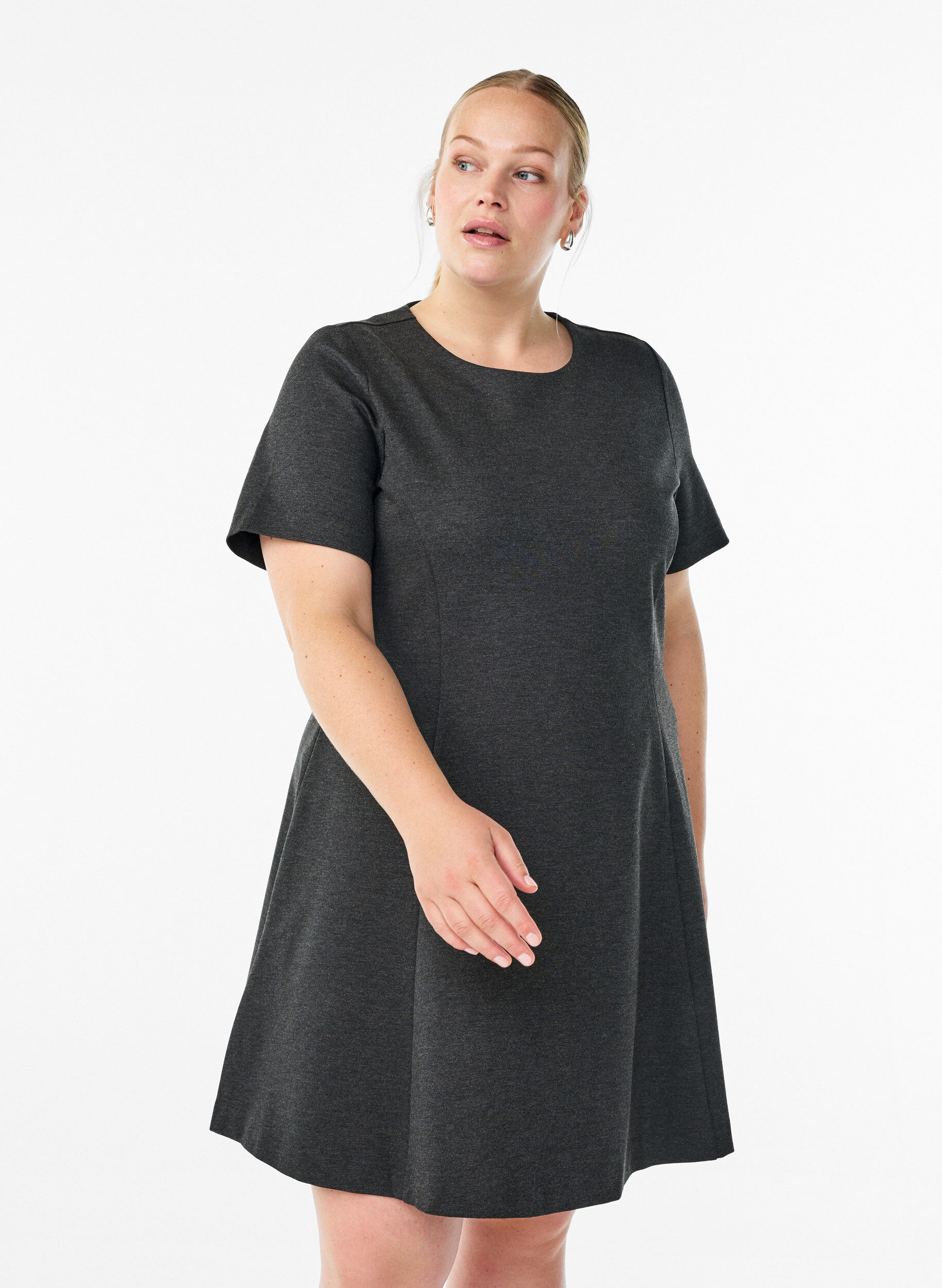 ZizziKort a-linjeformad jerseykl&auml;nning, Gr&aring;, Model image number 0