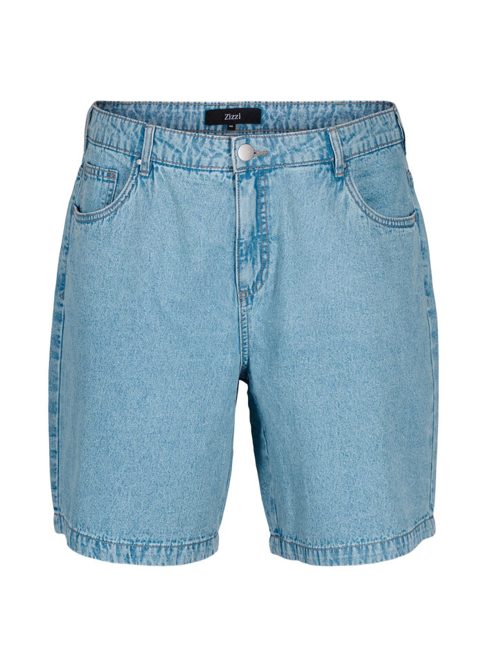 Jeansshorts med hög midja, Light Blue Denim, Packshot image number 0