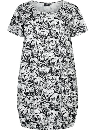 Kortärmad bomullsklänning med mönster, Swirl AOP, Packshot image number 0