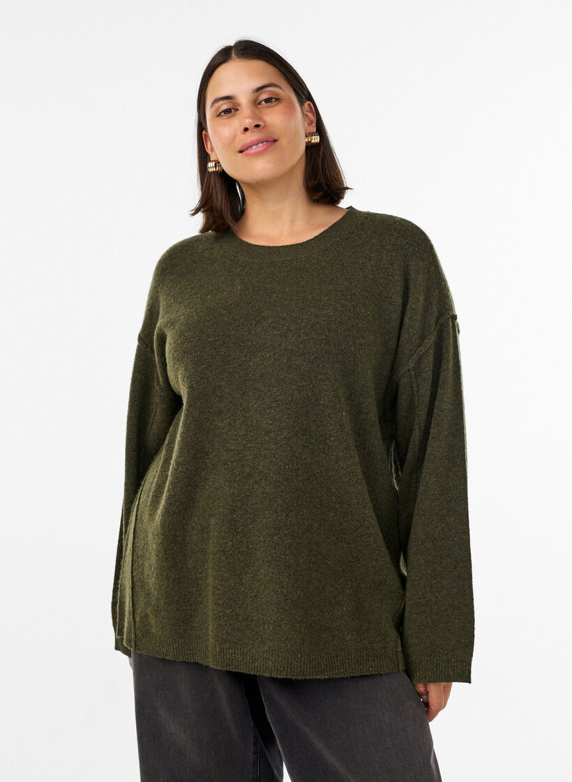 L&ouml;st stickad tr&ouml;ja med framtr&auml;dande s&ouml;mmar, Gr&ouml;n, Model image number 0
