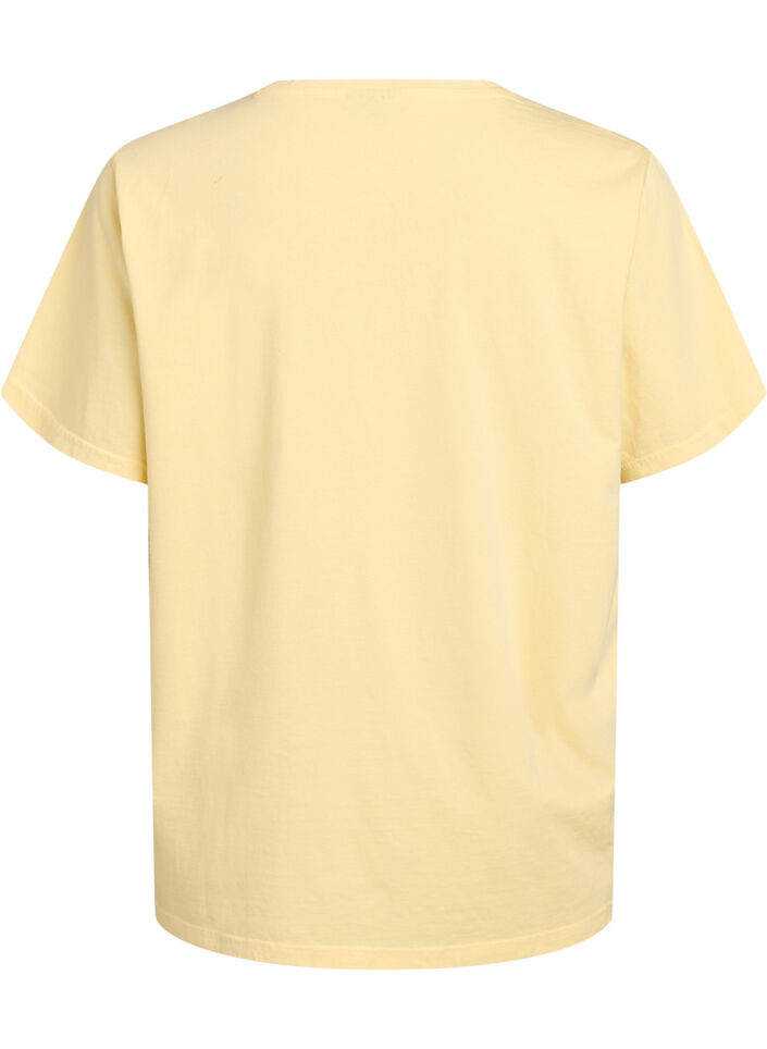T-shirt i ekologisk bomull med strasstenar och fjärilsmotiv, Beige, Packshot image number 1
