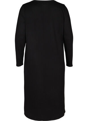 Enfärgad klänning med långa ärmar och slits, Black, Packshot image number 1