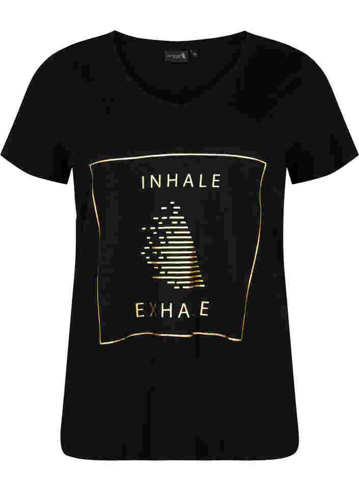 Tränings-t-shirt i bomull med tryck, Black w. inhale logo