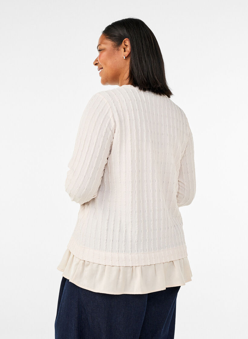 Strukturerad blus med volangkant, Vanilla, Model image number 2