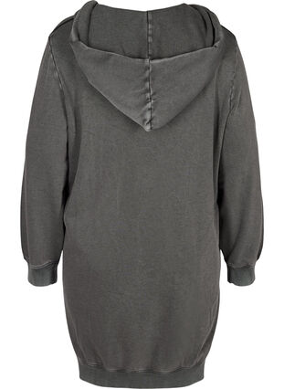 Lös sweatshirtklänning i bomull med huva och fickor, DARK GREY WASHED, Packshot image number 1