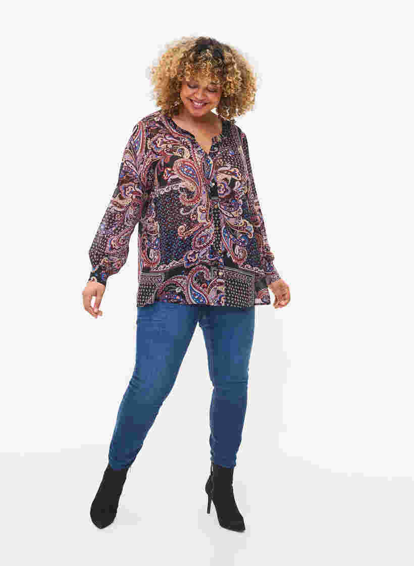 Skjorta med v-ringning och mönster, Black/Brown Paisley, Model image number 2