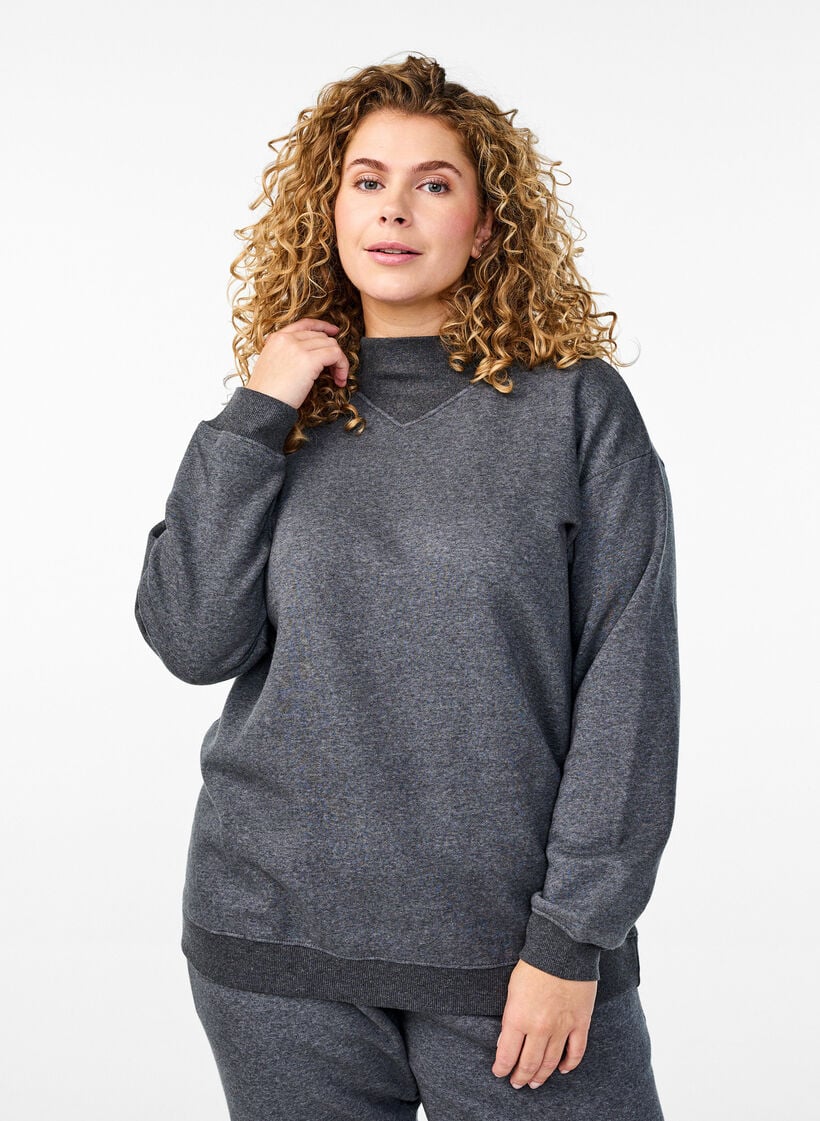 Sweatshirt med hög krage och långa ärmar, Grå, Model image number 0