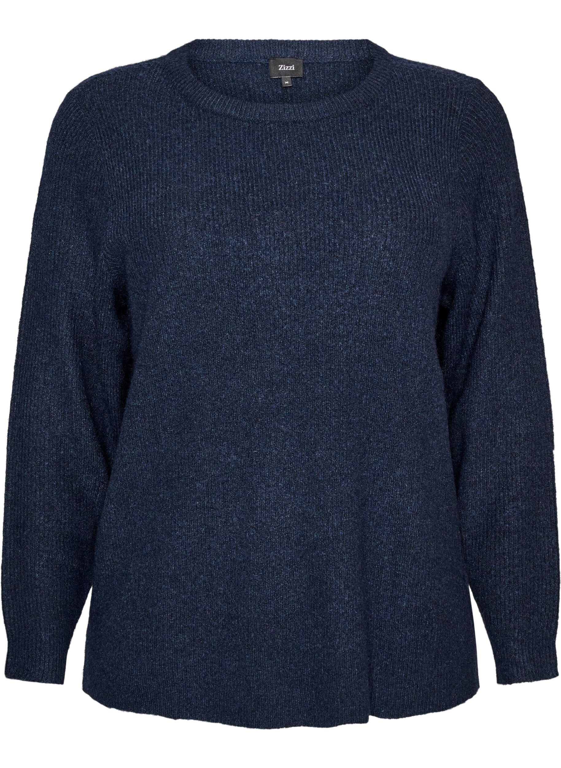 Melerad stickad blus med rund halsringning