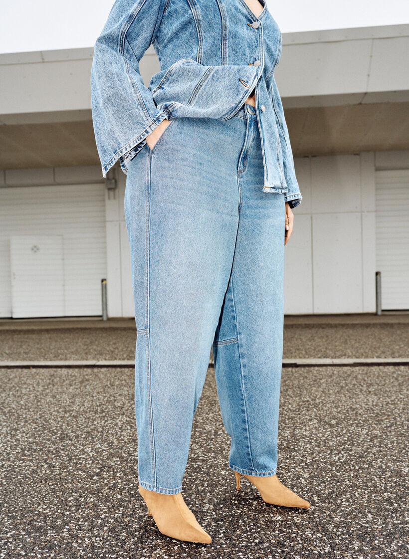 Barrel jeans med hög midja, Blå, Image image number 0
