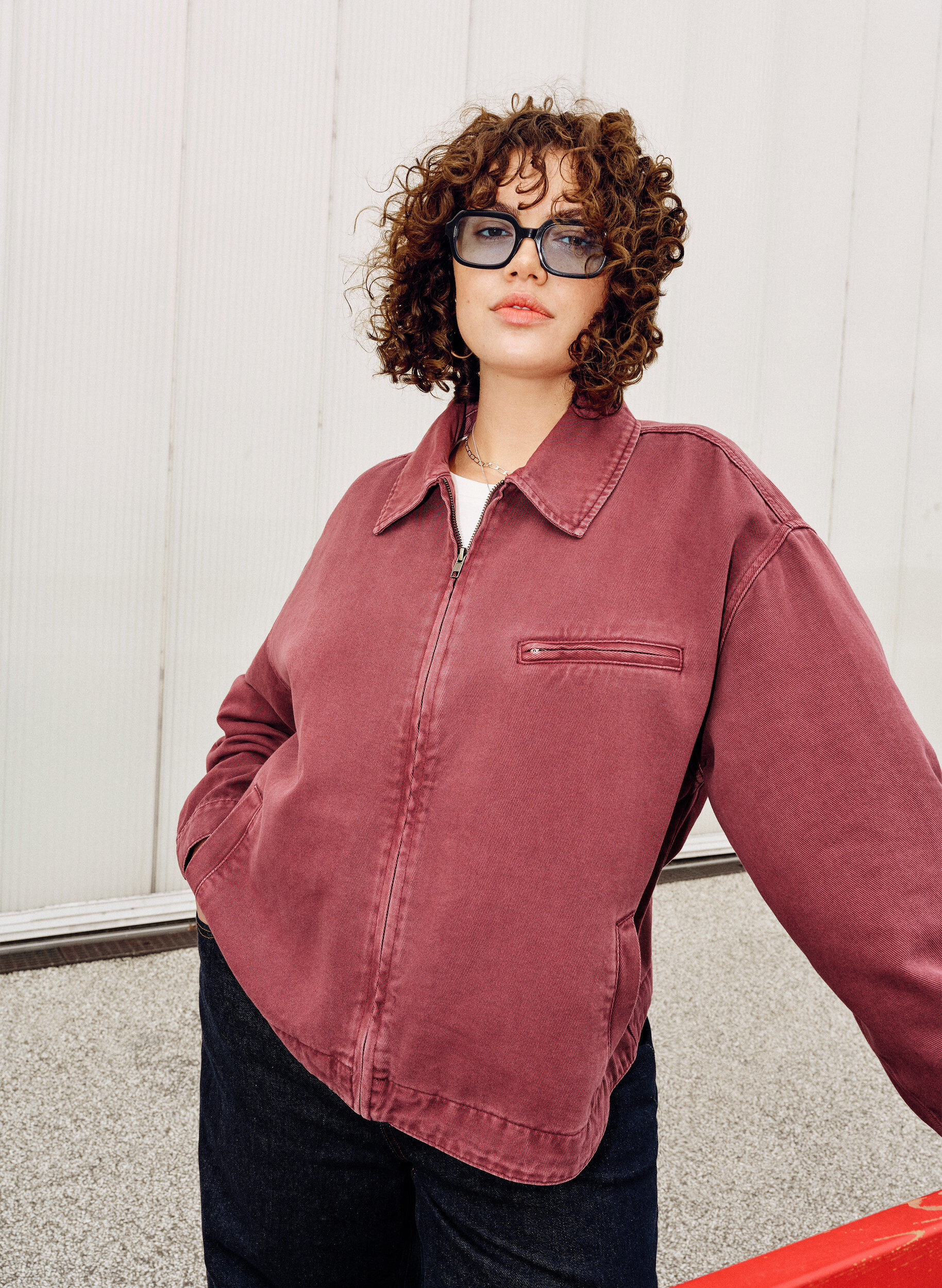 Zizzi F&auml;rgad jeansjacka med dragkedja, Rosa, Image image number 0