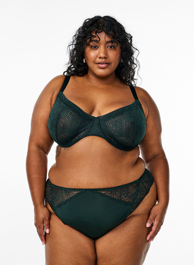 Trosa i microfiber med spetsdetaljer, Grön, Model image number 0