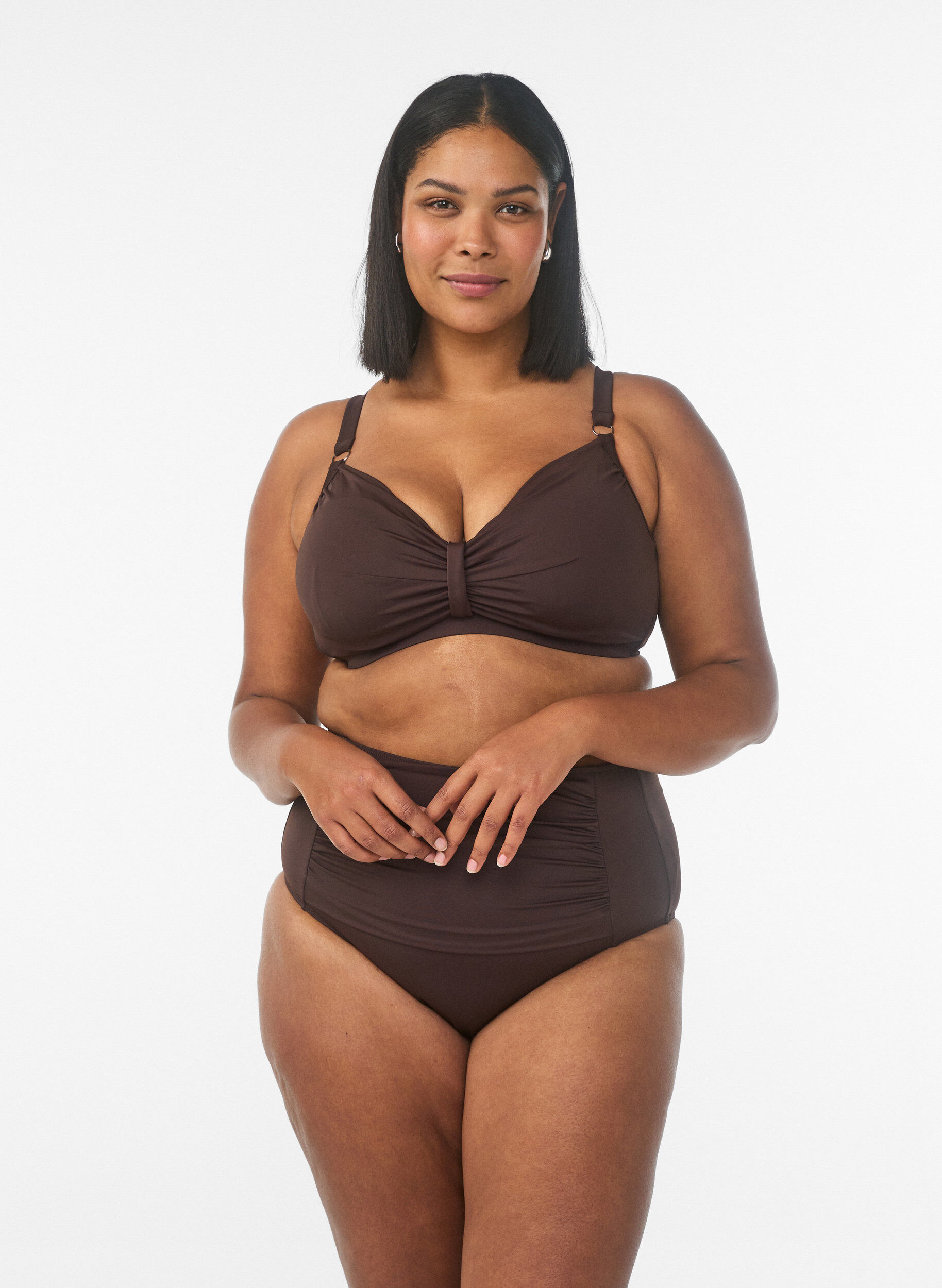 Zizzi Bikini-bh med bygel och drapering, Brun, Model image number 1