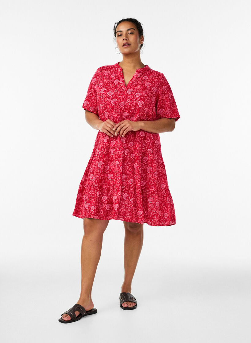 Kort a-linjeformad kl&auml;nning i bomullsmuslin, R&ouml;d, Model image number 1