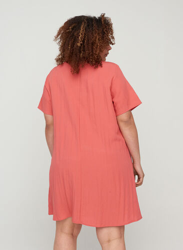 Kortärmad viskosklänning med fickor, Faded Rose, Model image number 1