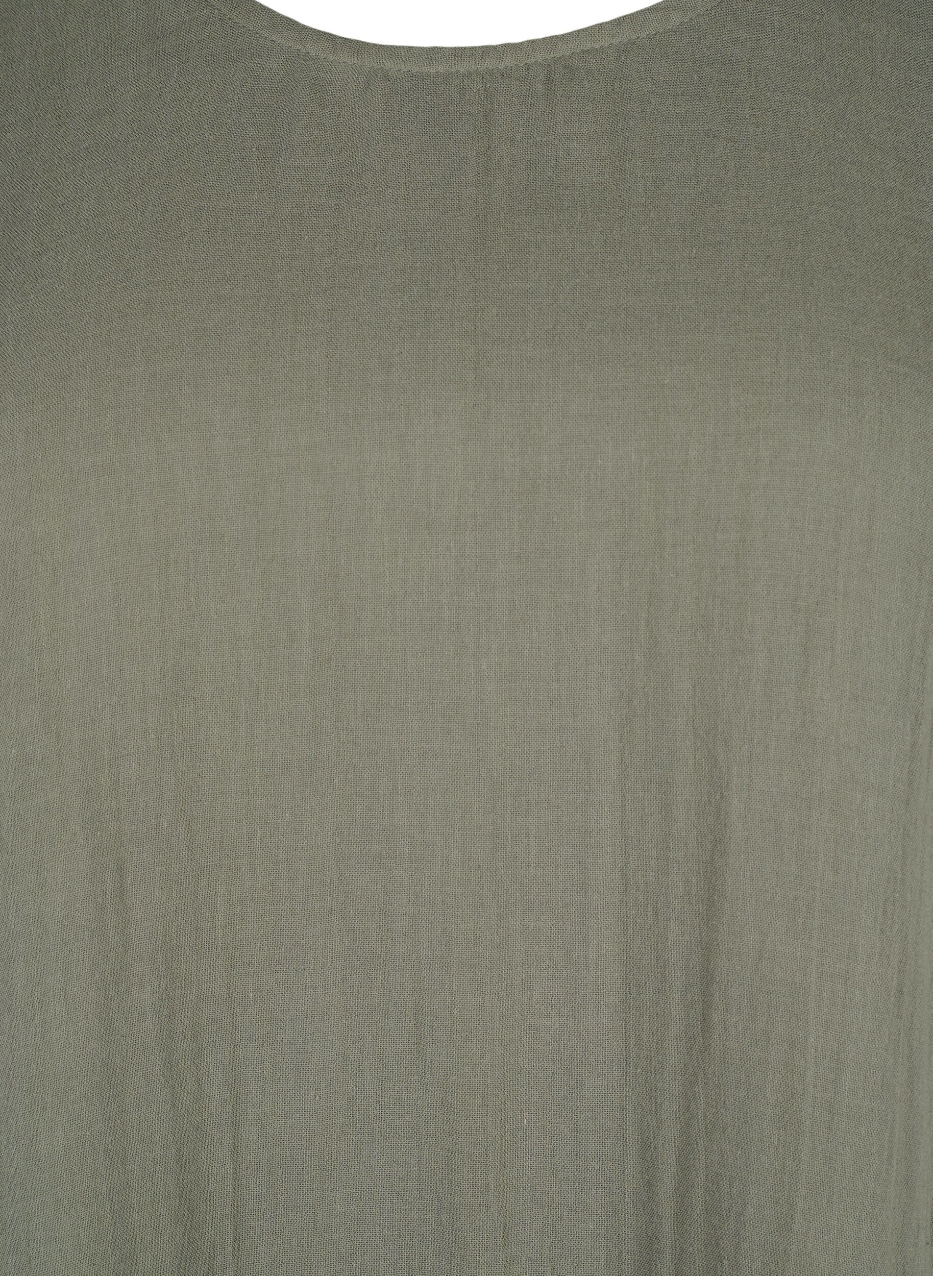 Zizzi Kort&auml;rmad kl&auml;nning i bomull med a-linjeformad sk&auml;rning, Thyme, Packshot image number 2