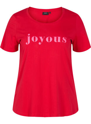 Kortärmad t-shirt i bomull med texttryck, Chinese Red, Packshot image number 0