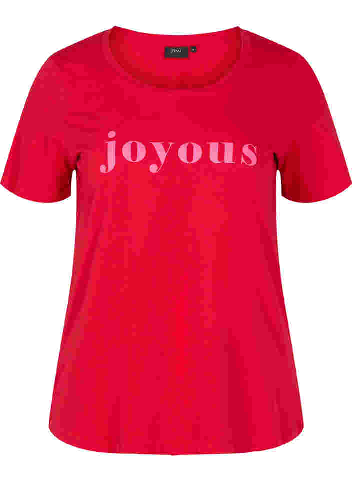 Kortärmad t-shirt i bomull med texttryck, Chinese Red, Packshot image number 0