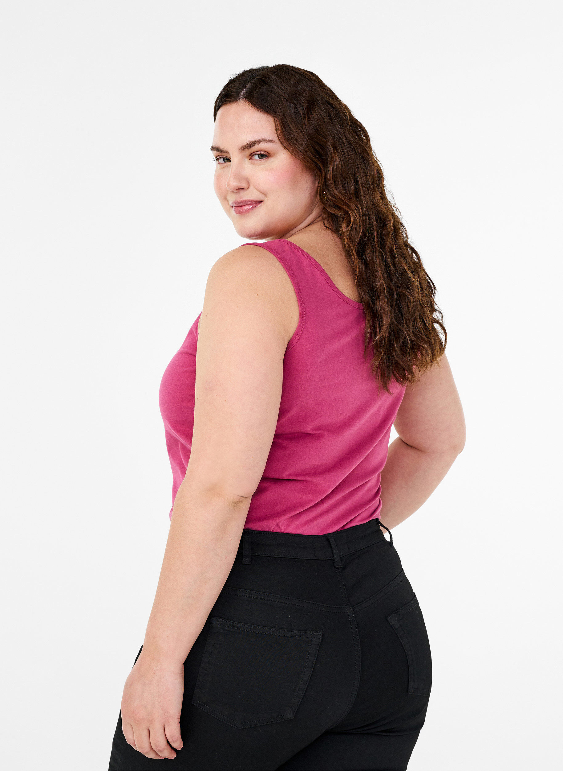 Zizzi Solid f&auml;rg bas topp i bomull, R&ouml;d, Model image number 2