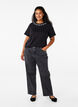 T-shirt med rund hals och strasstenar, Black, Model image number 2
