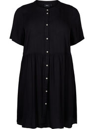 A-linjeformad viskosklänning med korta ärmar, Black