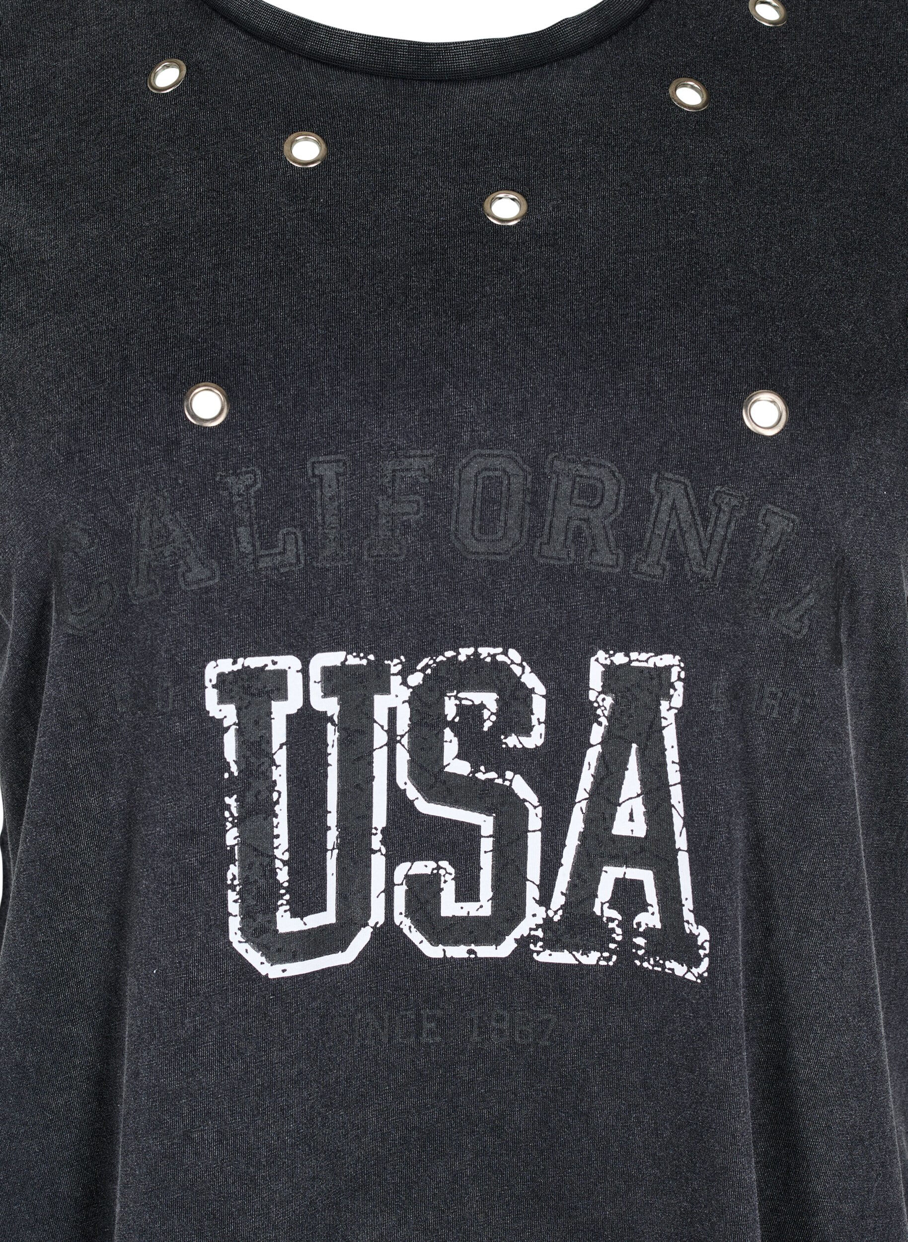 Zizzi T-shirt med &ouml;ljetter och tryck, Grey Washed , Packshot image number 2