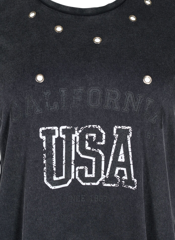 T-shirt med öljetter och tryck, Grey Washed , Packshot image number 2