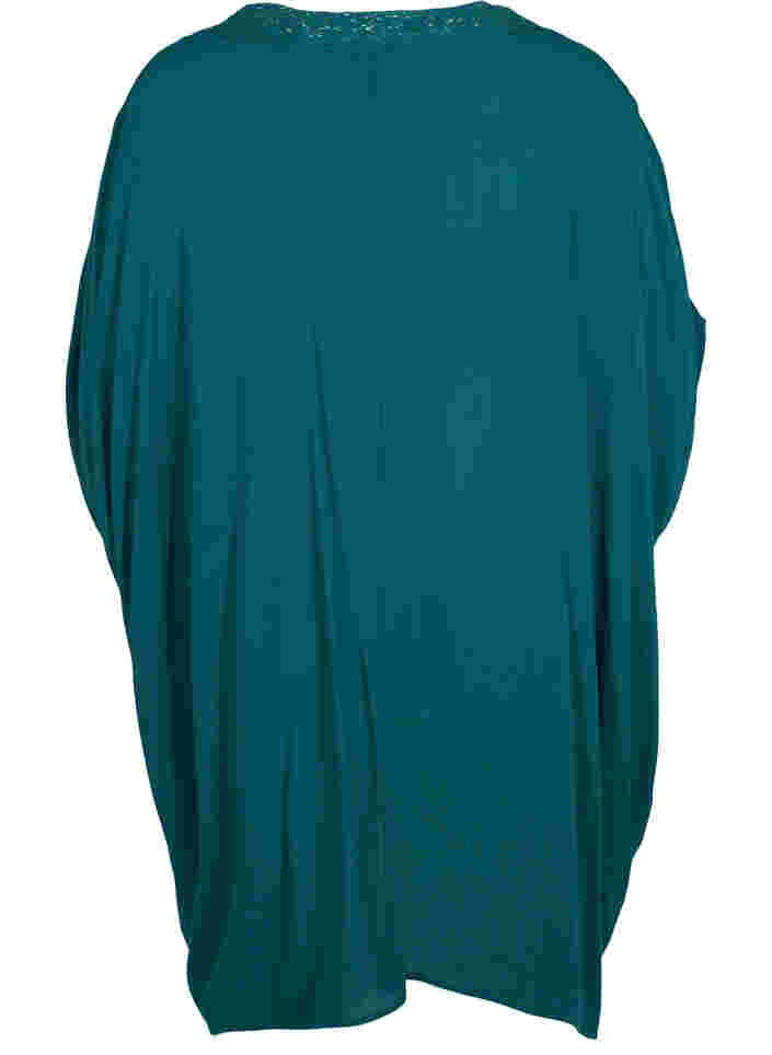 Strandklänning i viskos med spetsdetaljer, Deep Teal, Packshot image number 1