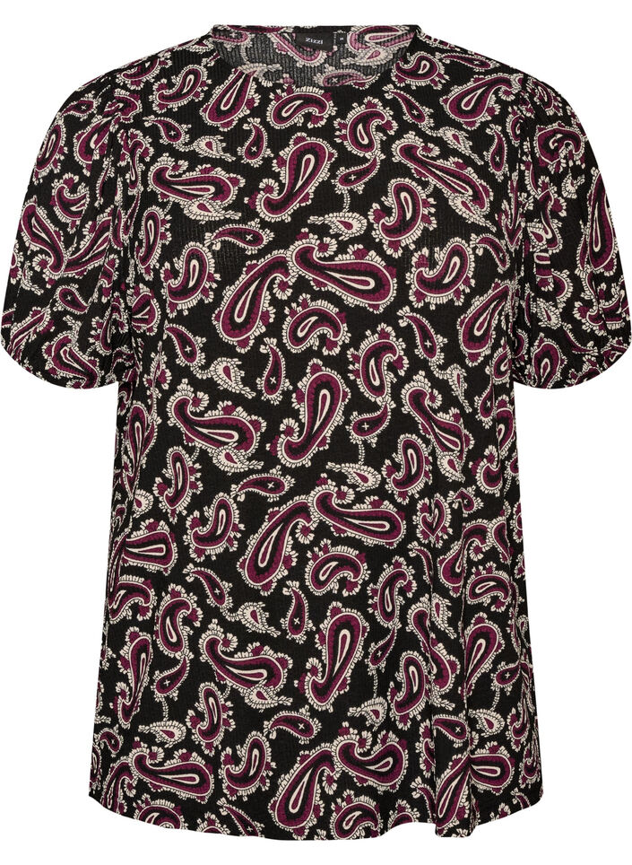 Blus med l&aring;nga &auml;rmar och paisleym&ouml;nster, M&ouml;rk Bordeaux, Packshot image number 0