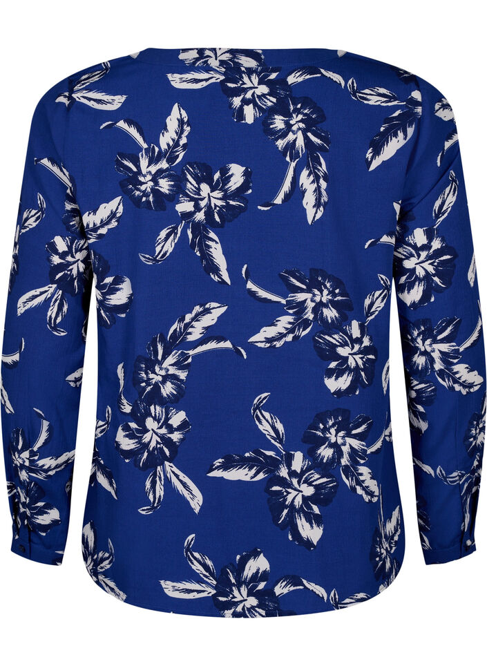 FLASH - Långärmad blus med tryck, Navy Blazer Flower, Packshot image number 1