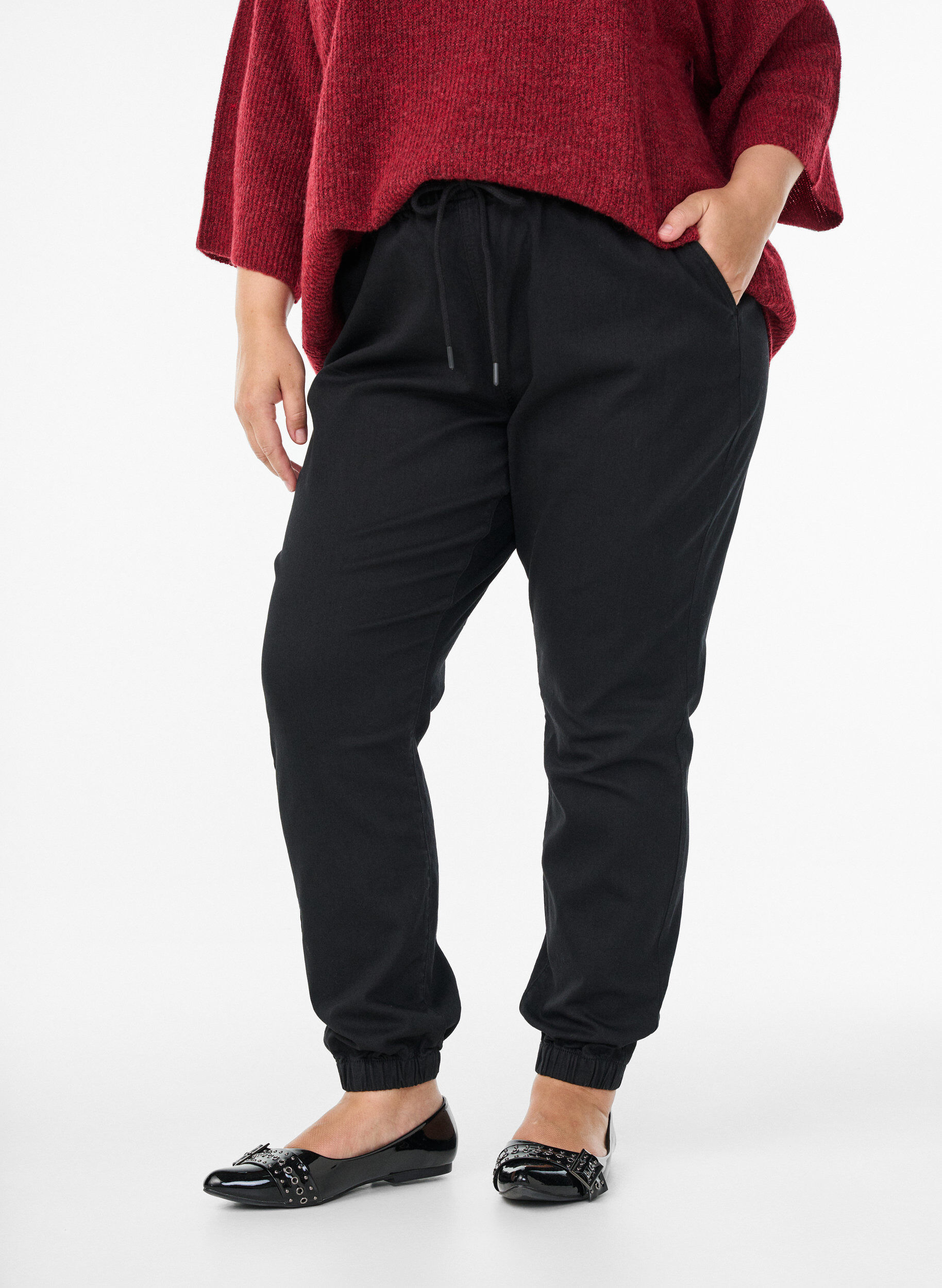 ZizziJoggingbyxor i denim med fickor, Svart, Model image number 2