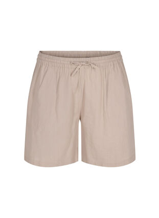 Lösa shorts i bomullsblandning med linne, Simply Taupe, Packshot image number 0