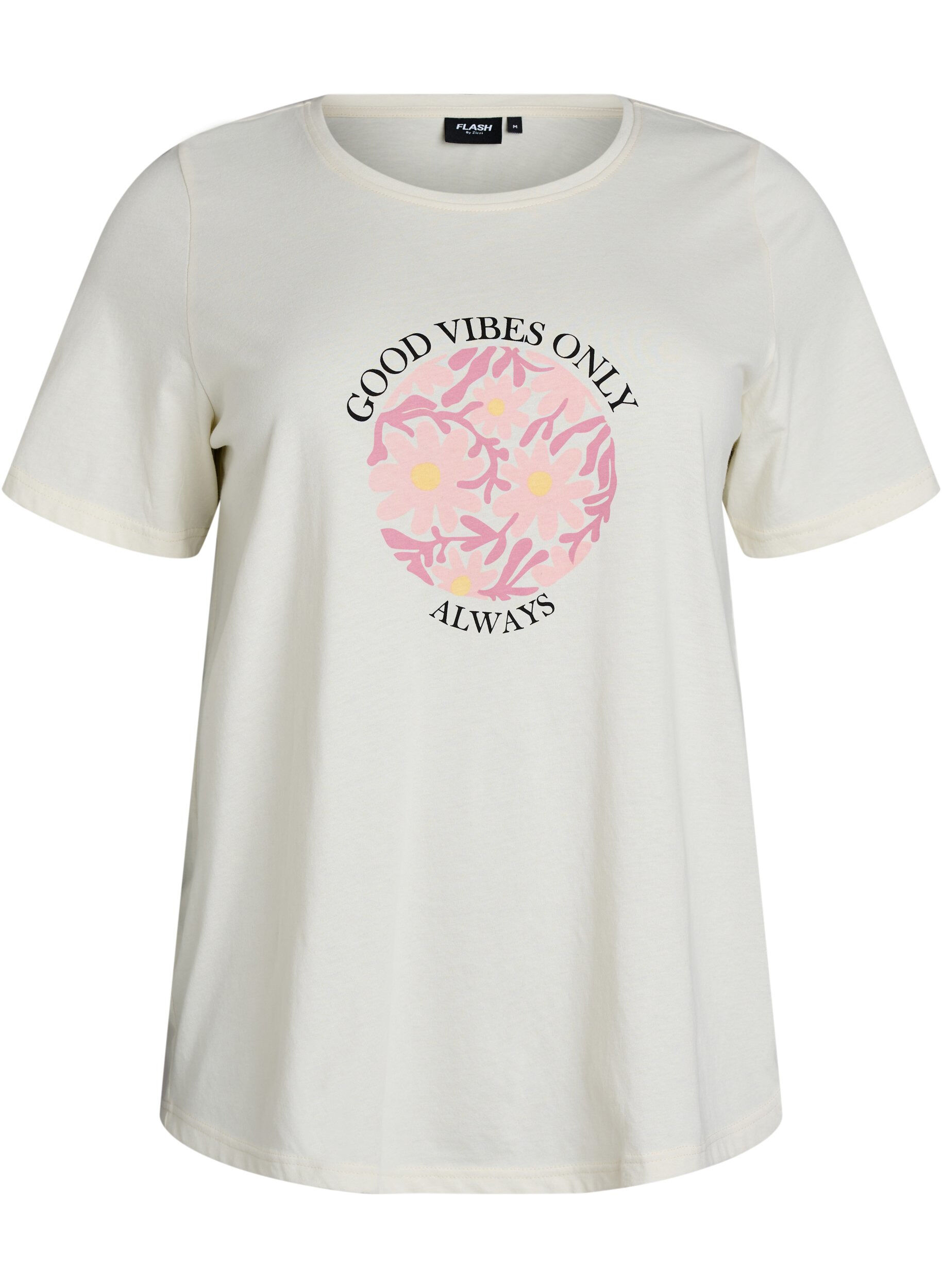 Zizzi T-shirt med tryck, Vanilla, Packshot image number 0