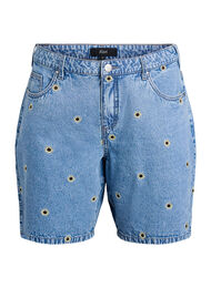 Jeansshorts med broderade blommor, Bl&aring;