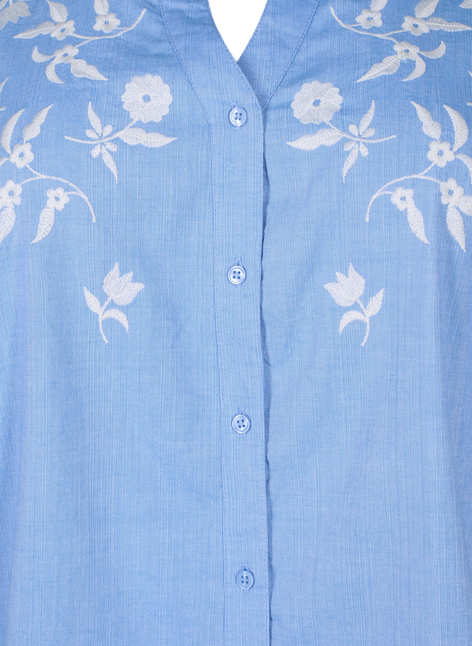 Zizzi Skjortblus i bomull med broderade blommor, Vista Bl. W. White, Packshot image number 2