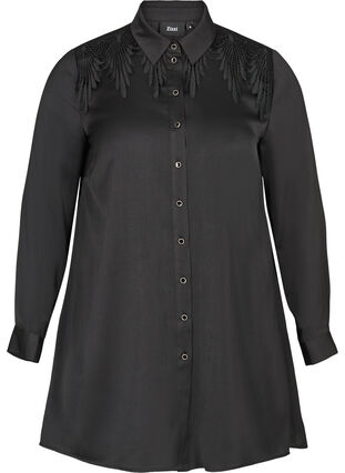 Tunika med knappar och feminina detaljer, Black, Packshot image number 0