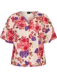 Kort&auml;rmad skjorta i bomull med v-ringning, R&ouml;d