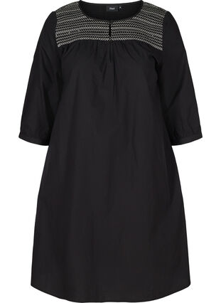 A-linjeformad klänning i bomull med smock, Black, Packshot image number 0