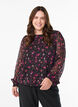 Blommig blus i chiffong med genomskinliga &auml;rmar, Svart, Model image number 0