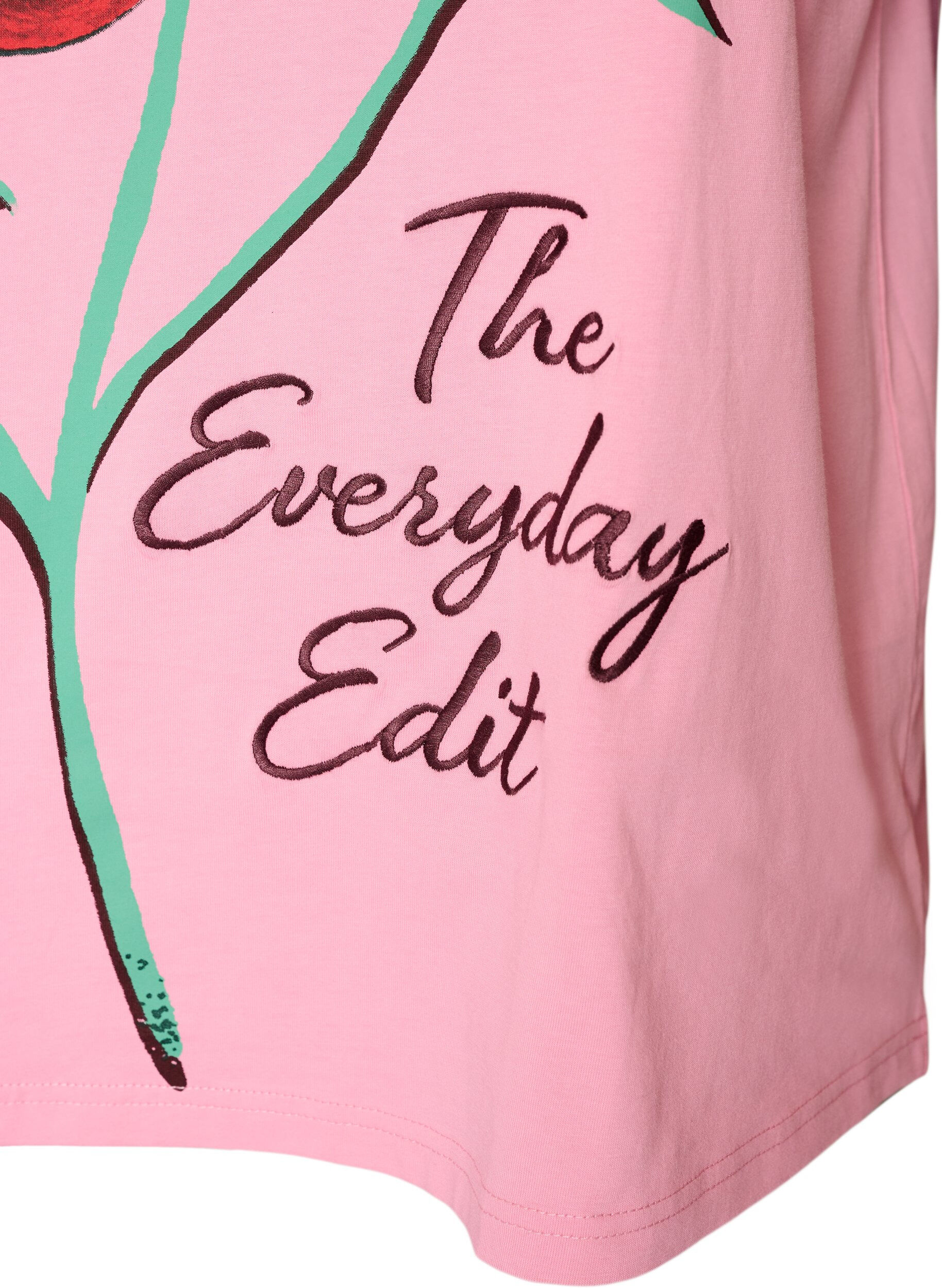 ZizziT-shirt i bomull med tryck framtill, Rosa, Packshot image number 3