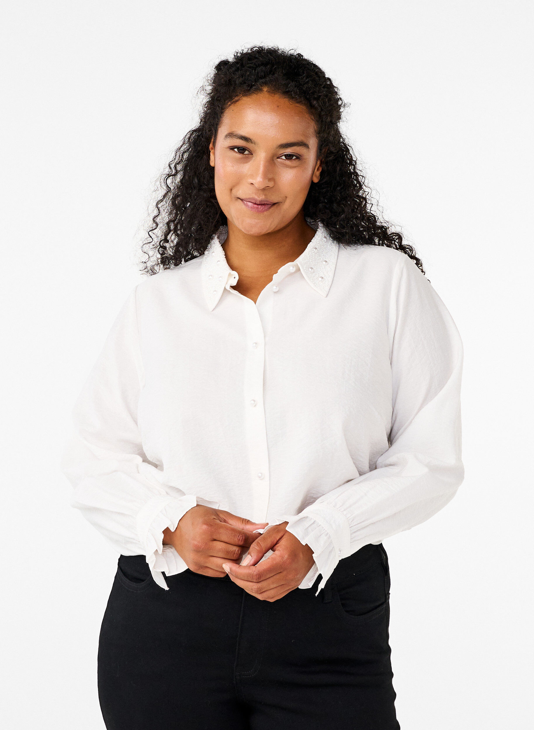 Zizzi Skjorta med p&auml;rlor, Snow White, Model image number 0