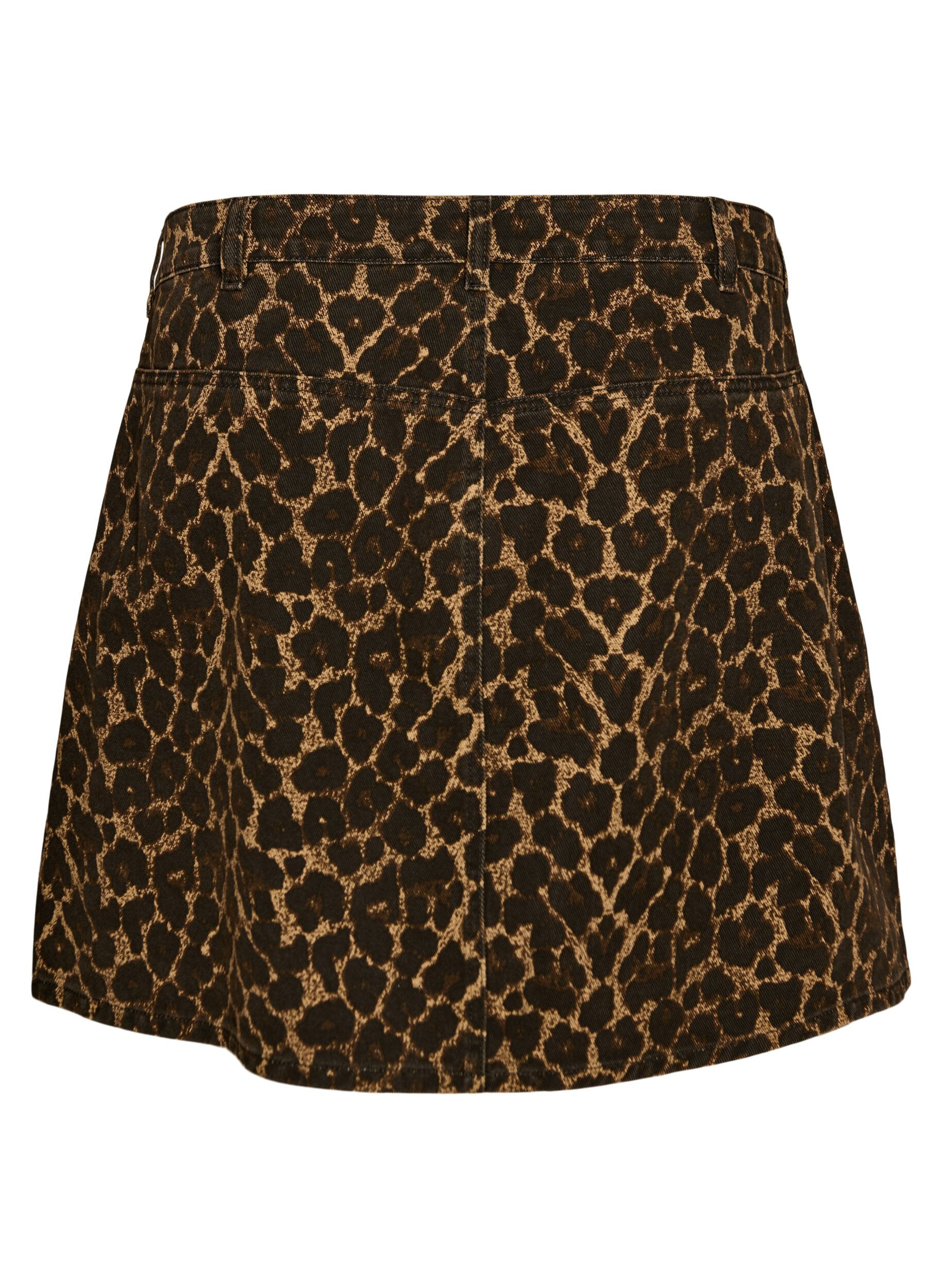 Zizzi A-linjeformad jeanskjol med leopardm&ouml;nster, Brun, Packshot image number 1