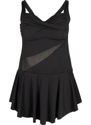 Badklänning med kjol och mesh, Black, Packshot image number 0