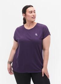Kortärmad t-shirt för träning, Purple Plumeria, Model