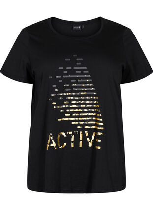 Sport t-shirt med tryck, Black gold foil logo, Packshot image number 0