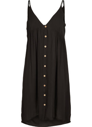 Strandklänning i viskos med knappar framtill, Black, Packshot image number 0