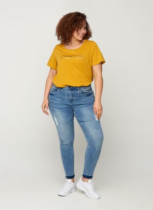 A-linjeformad t-shirt i bomull med tryck, Harvest Gold, Model image number 2