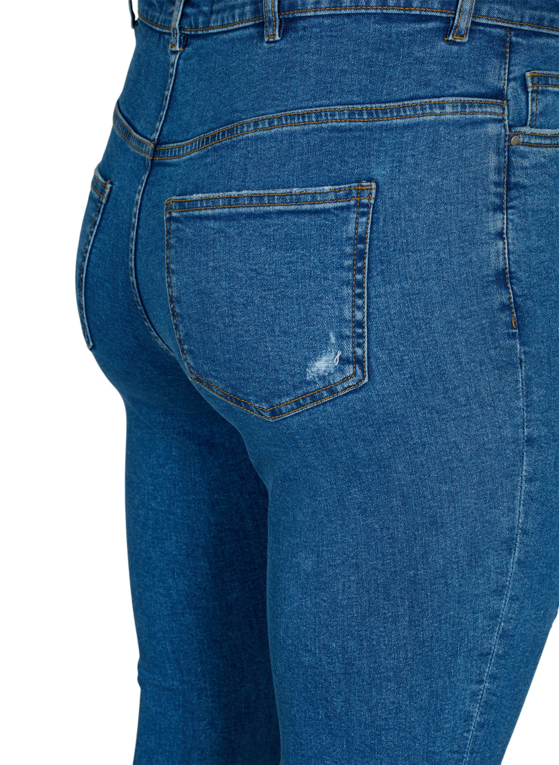 Zizzi Kroppsn&auml;ra jeans med slitdetaljer, Blue denim, Packshot image number 3