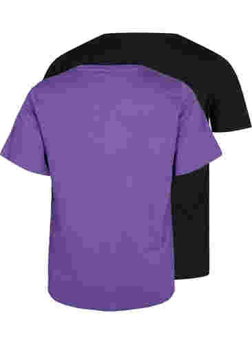 2-pack t-shirt i bomull, Deep Lavender/Black, Packshot image number 1