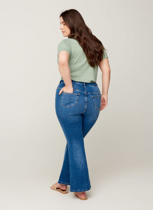 Ellen bootcut jeans med hög midja, Blue denim, Model image number 2