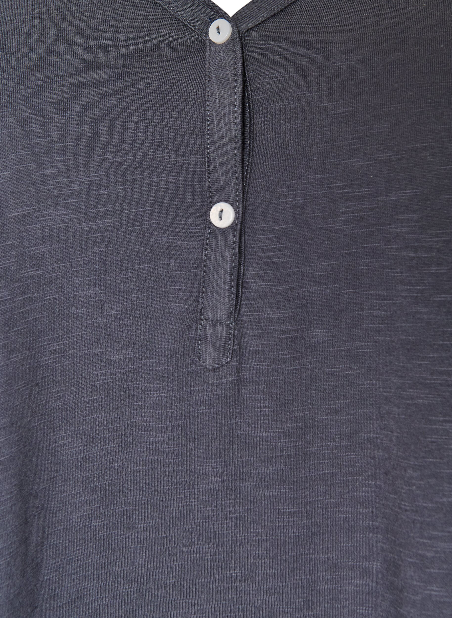ZizziL&aring;ng&auml;rmad t-shirt med v-ringning och knappar, Bl&aring;, Packshot image number 2